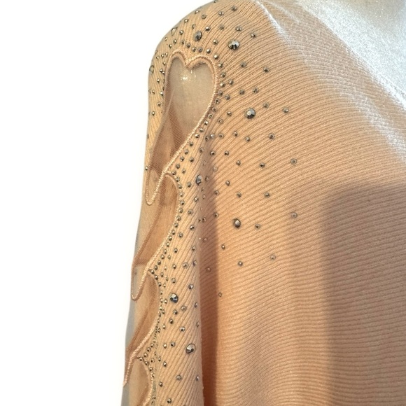 Liv Milano Blush Pink Sweater 1X | Rhinestone Detail Long Sleeve Top - Picture 2 of 6
